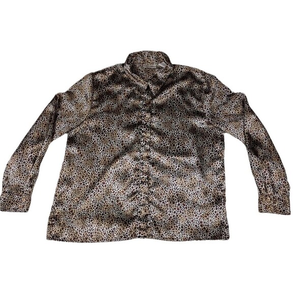 Kathie Lee Women's Size 14 Blouse Leopard Print Long Sleeve Button Up Collared - Picture 1 of 4